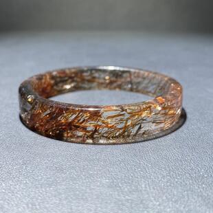 水晶手镯圈口50.6mm规格10.2 4.9mm 天然顺发黑金超七手镯女款 新品