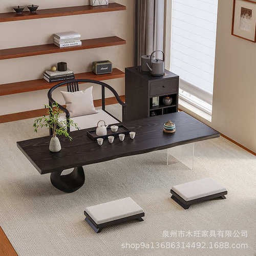 实木日式榻榻米阳台茶桌现代简约家用亚克力悬浮侘寂风泡茶台矮桌