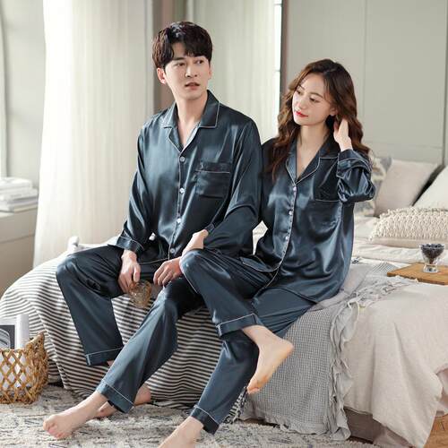 Men Sleepwear Set Loungewear Sleeve Pants Pure Color Front