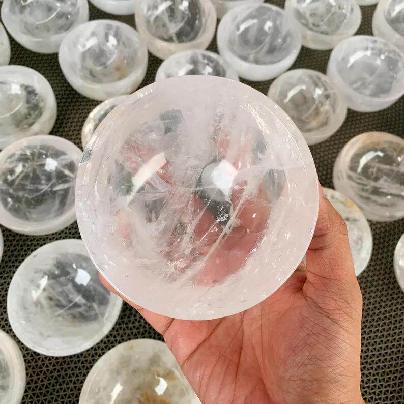 天然白水晶碗雕刻件 白水晶原石打磨供佛消磁碗 水晶碗工艺品摆件