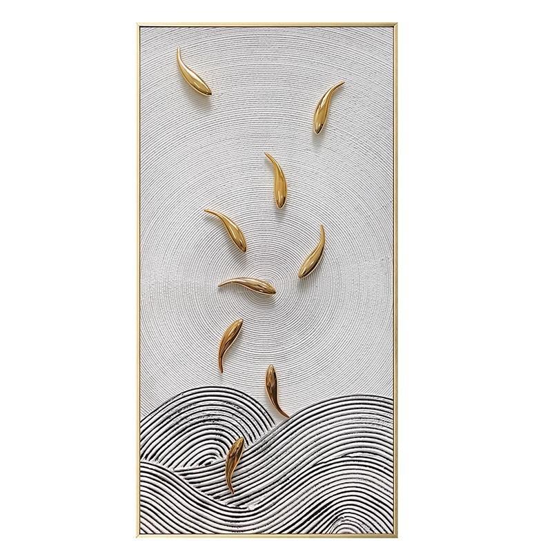 手绘油画轻奢风玄关装饰画竖版走廊壁画大幅鱼图客厅装饰画挂画