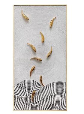 手绘油画轻奢风玄关装饰画竖版走廊壁画大幅鱼图客厅装饰画挂画