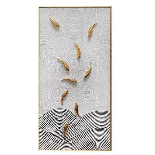 手绘油画轻奢风玄关装饰画竖版走廊壁画大幅鱼图客厅装饰画挂画