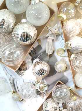 BG香槟色银色灰绿色创意线条圣诞球8厘米6CM圣诞树装饰圣诞挂件AI