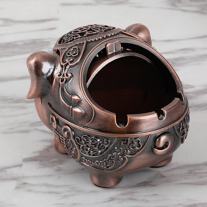 可爱小动物生肖复古金属烟灰缸创意茶几车载汽车内载猪猪烟灰缸