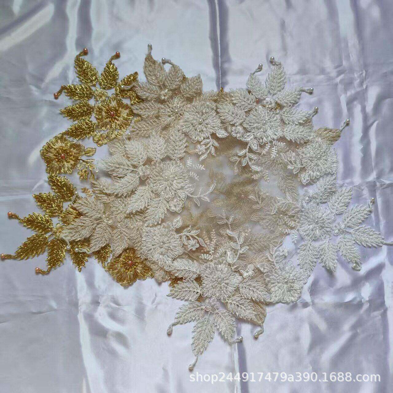 欧式喜庆花卉钉珠串珠DIY蕾丝绣花餐垫桌垫餐巾桌布40CM西餐桌