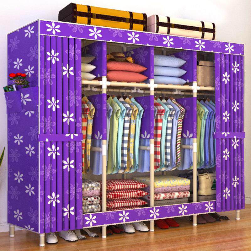 包邮易衣柜粗加固木非钢管布衣柜组加装HZI牛津布衣橱简收纳实架