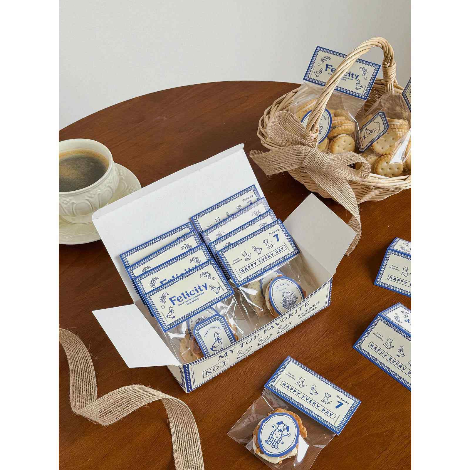 2025法式田园卡头装饰面包饼干点心雪花酥包装盒烘焙袋子蓝色贴纸