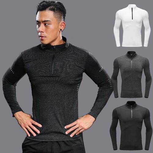 Men's half zip long sleeved sports T-shirt, stretch