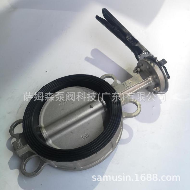 304手柄对夹式蝶阀D71X-16P软密封橡胶蝶阀不锈钢手动四氟碟阀