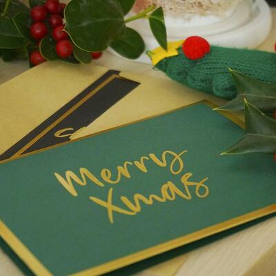 Black Christmas Card Gold Foil Letter Style with Envelope