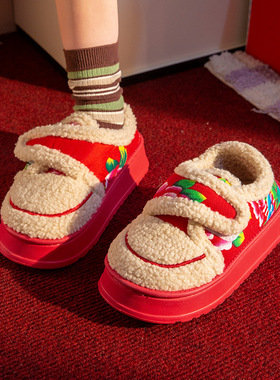 东北大花包跟棉拖鞋女款外穿2025新款室内居家居保暖毛拖鞋女冬季