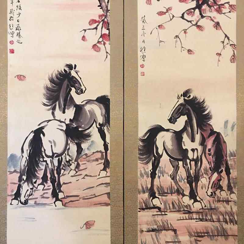 厂家四古董玩徐悲999画鸿神骏怡福挂古字画中堂画挂画条屏装饰品