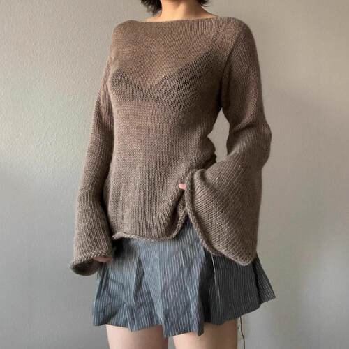 Womens Tie Back Sweaters Long Sleeve Boat Neck Solid Color