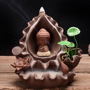 现代中式倒流香炉陶瓷塔香檀香创意家用紫砂小和尚茶道熏香炉摆件
