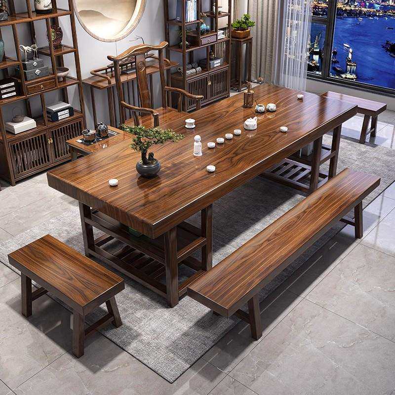 大板实木茶桌椅组合新中式茶几茶具套装一体办公室茶台烧水壶整套