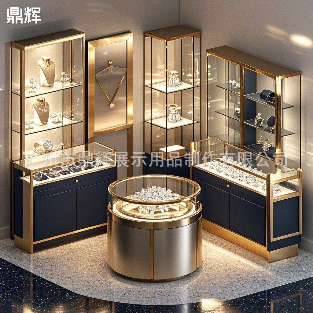 弧形圆形珠宝展示柜台商场中庭中岛柜珠宝店玻璃柜翡翠玉器首饰柜