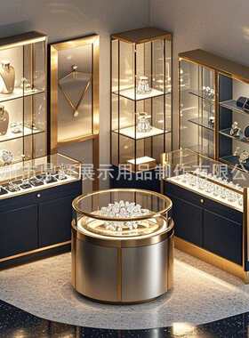 弧形圆形珠宝展示柜台商场中庭中岛柜珠宝店玻璃柜翡翠玉器首饰柜
