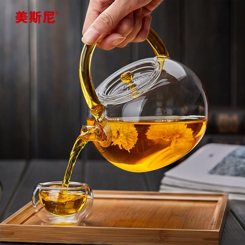 美斯尼 玻璃茶壶提梁壶耐高温家用玻璃烧水壶大容量普洱茶煮茶壶