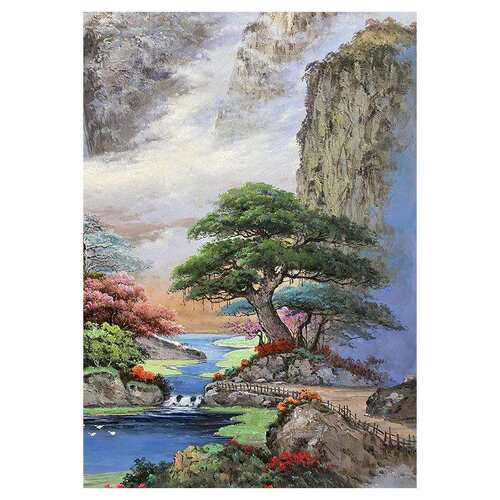纯手绘油画风水山水画风景日出新中式聚宝盆别墅装饰壁画走廊挂画