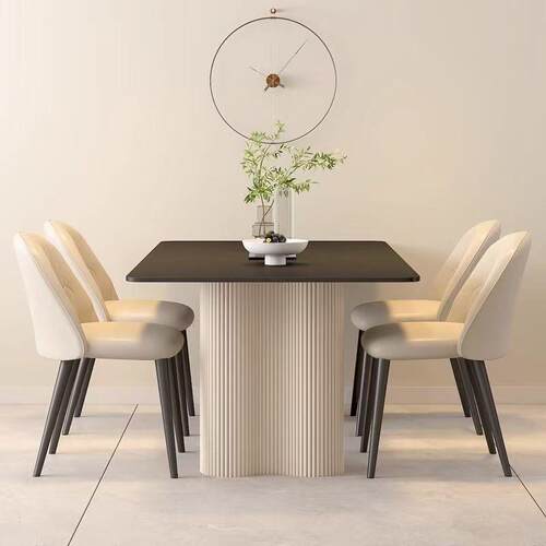 纯黑色岩板餐桌新款意式高端现代简约家用2024小户型长方形吃饭桌