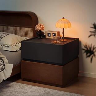 全实木床头柜创意家用卧室储物柜2026新款床头柜中古风床边收纳柜