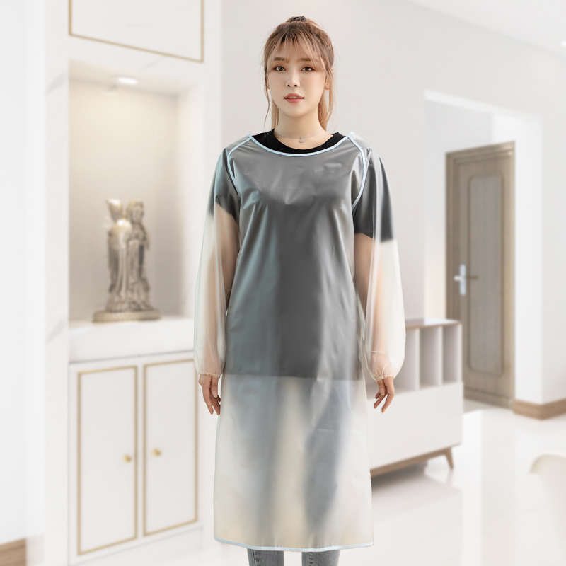 6JN防水围裙长袖罩衣女大人家用厨房防油餐饮软皮工作服定 制