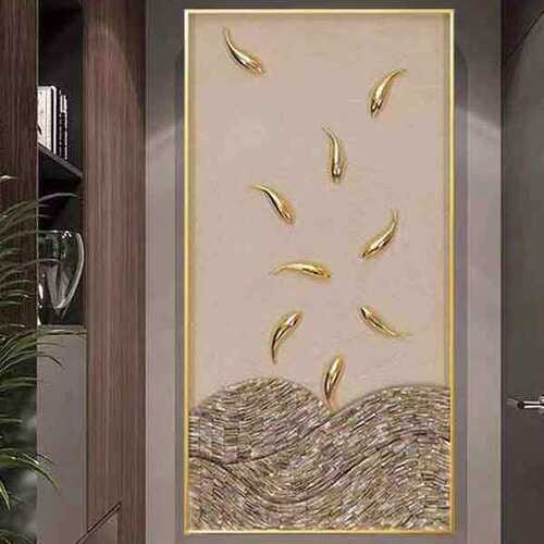 手绘九鱼图轻奢玄关装饰画寓意年年有余简约客厅立体画竖版入户走