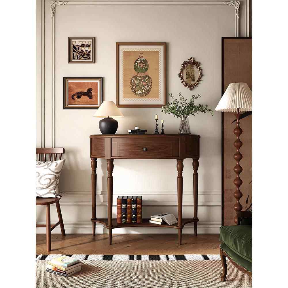 法式覆古实木玄关桌半圆形入户玄关柜靠墙走廊门厅边桌乡村风置物,住宅家具,玄关台,淘宝优惠券,粉丝福利购,淘宝优惠卷