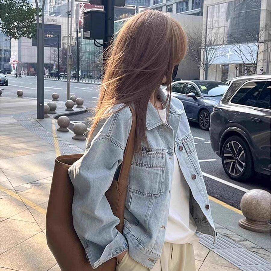 新款牛仔外套女宽松bf慵懒风复古设计感韩版软面料短款搭配裙子潮