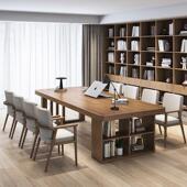 实木书桌书架一体大桌面家用去客厅化大长办公桌工作台会议学习桌