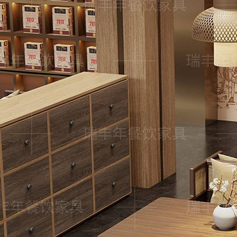 新中式茶楼饭厅卡座沙发烧烤店实木藤编茶室奶茶店咖啡厅桌椅组合