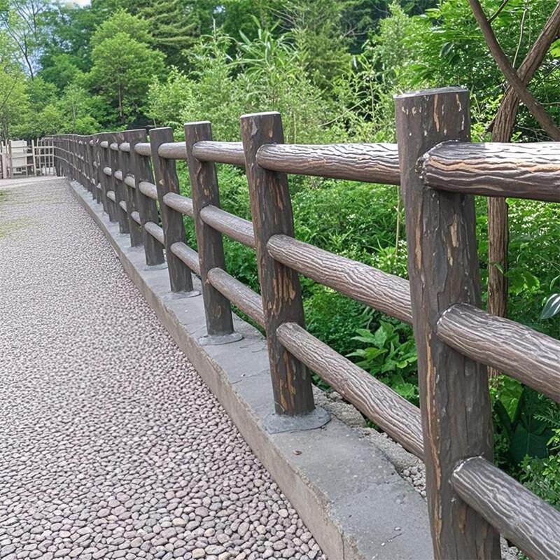 公园栏杆水泥彷木护栏树皮围栏户外园林河道景观新农村混凝土河边