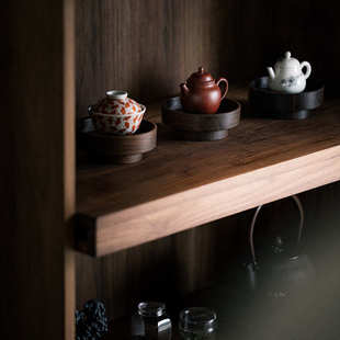 茶点北美作黑胡桃木原木壶优垫养壶茶道承壶盘碟日式托盘高脚手