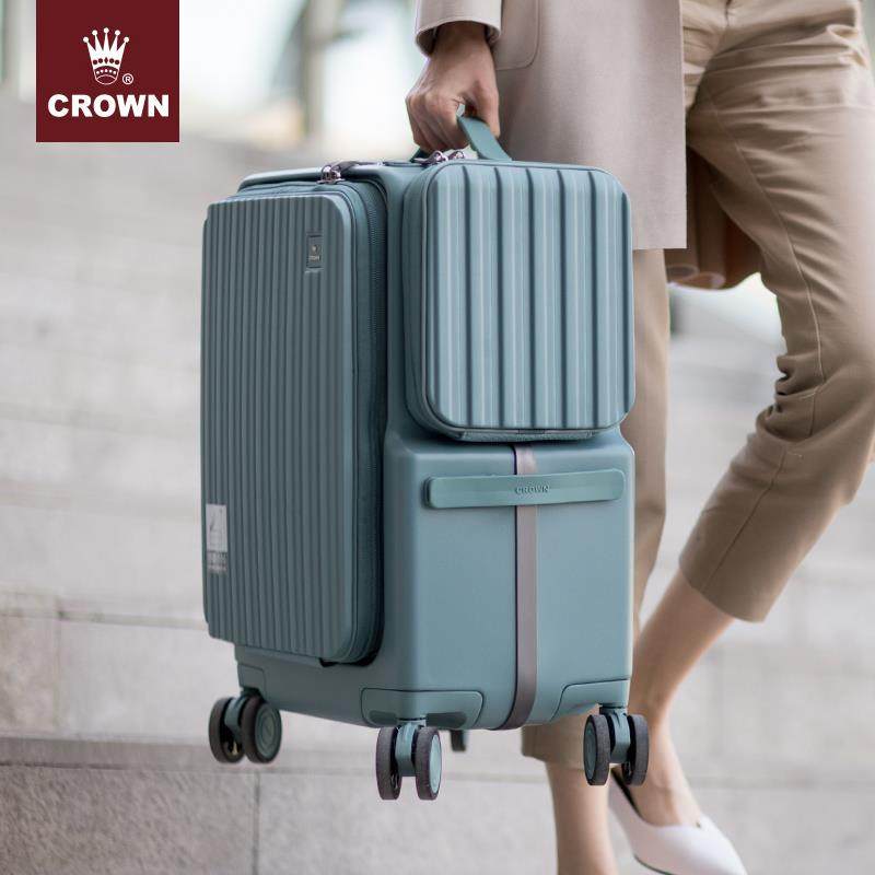 高档CROWN皇冠开盖铝框炼 炼 前箱行李拉拉 杆箱20寸旅行箱