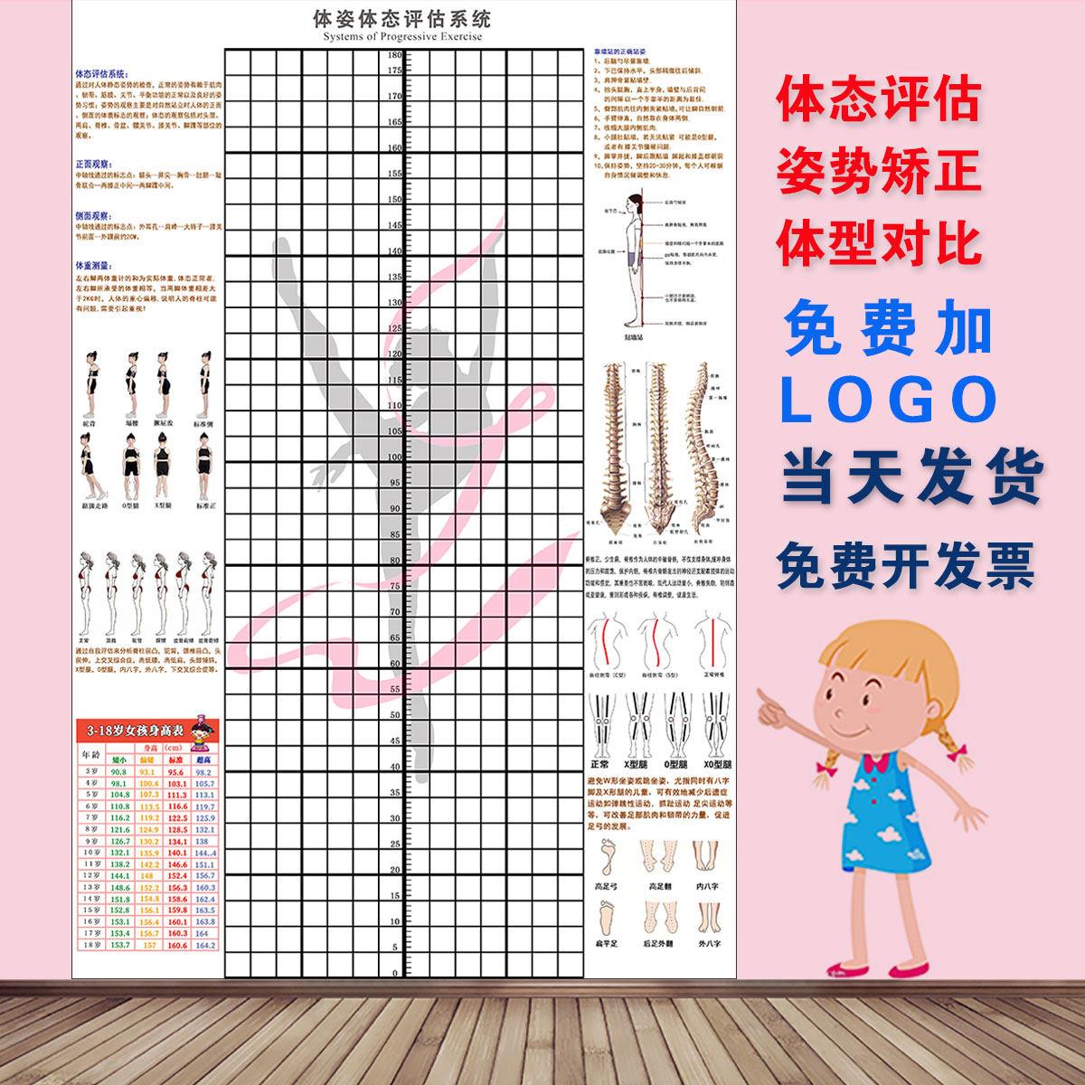 儿童身高体态评估表站姿体测网格壁画 画壁纸中小幼儿体测评估图