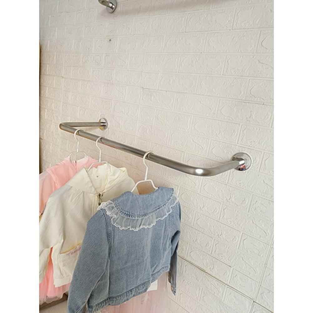 需定制服装店展示架不锈钢拉丝简约上墙正侧挂货架女装银色挂衣杆