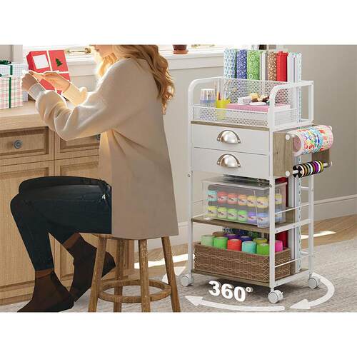 跨境现货彩带推车滚动工艺收纳车带两个小织物抽屉和可锁定的轮子