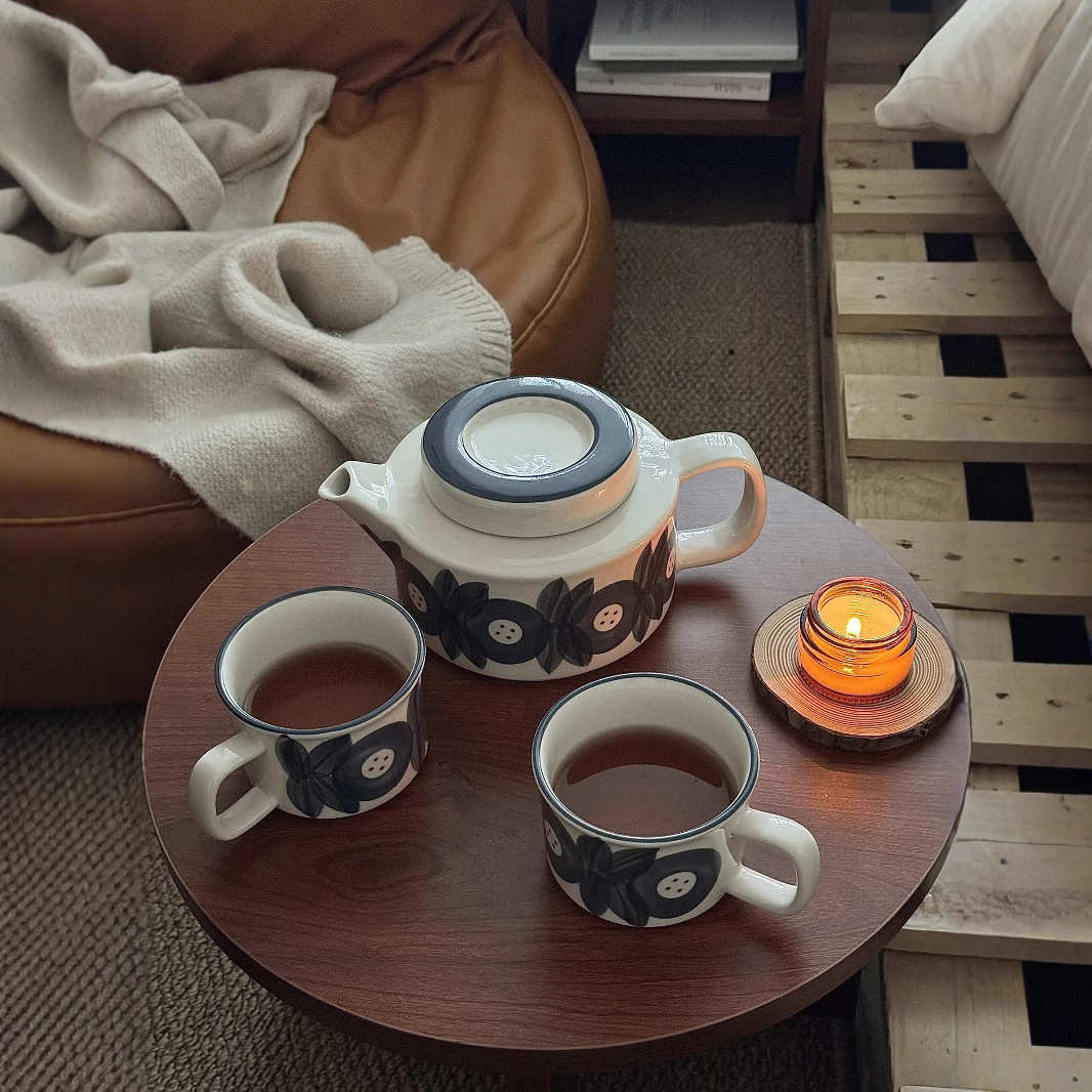 新款蓝海葵陶瓷水具套装茶具简约创意釉下彩家用客厅水杯茶壶茶杯
