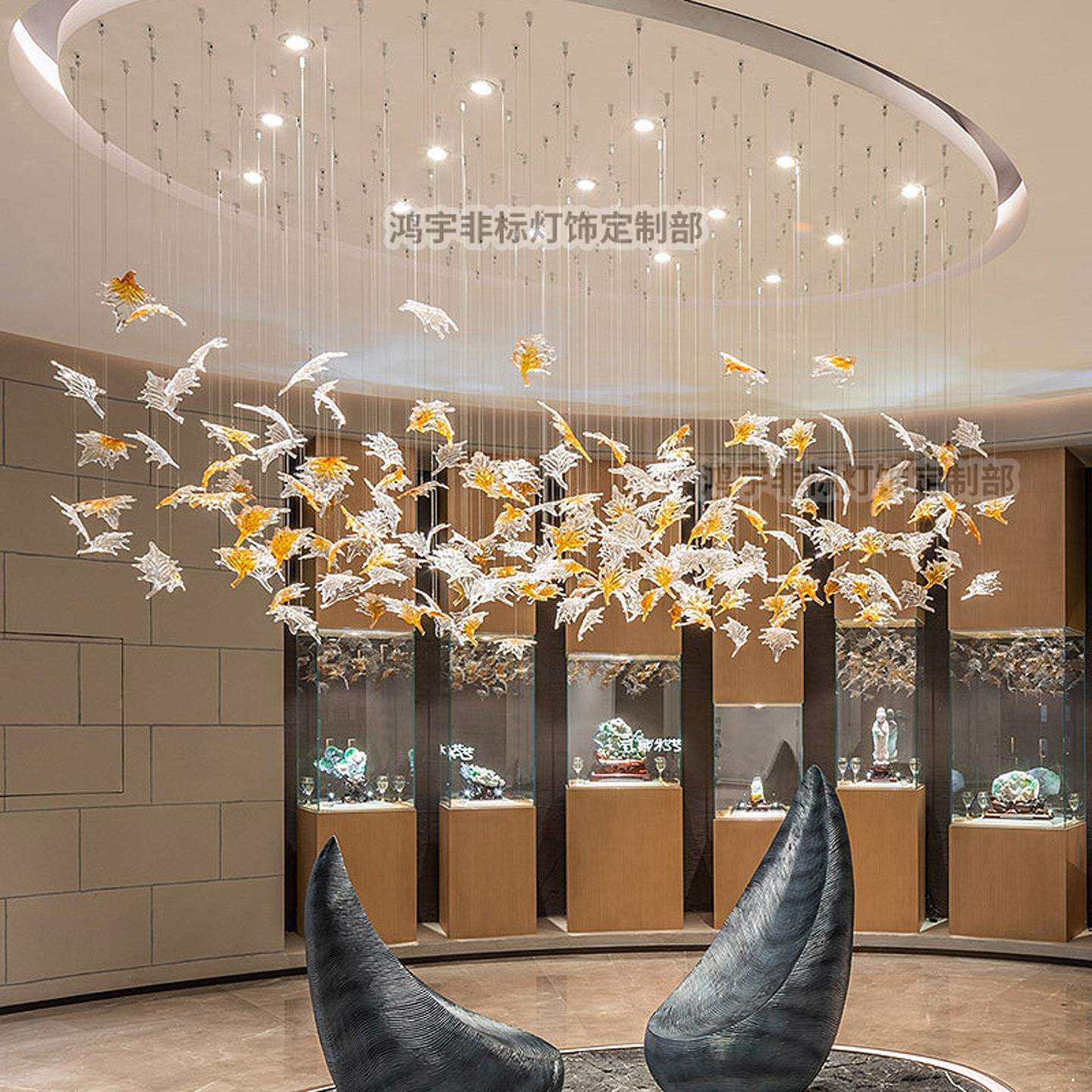 酒店大堂玻璃枫叶吊灯样品屋展示中心沙盘宴会厅展厅玄关灯具来图