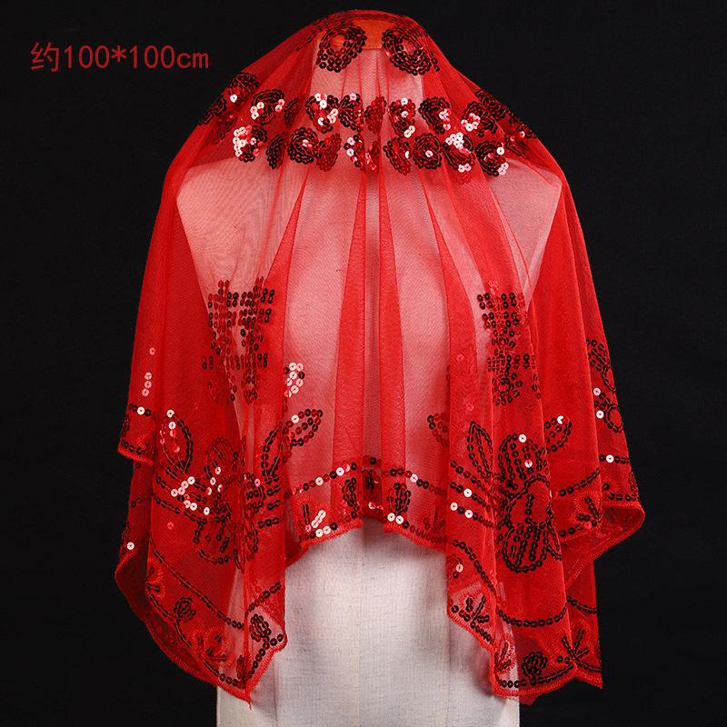新娘结婚主婚纱头纱中式婚礼秀禾服红色盖头金色蕾丝红色头纱头饰