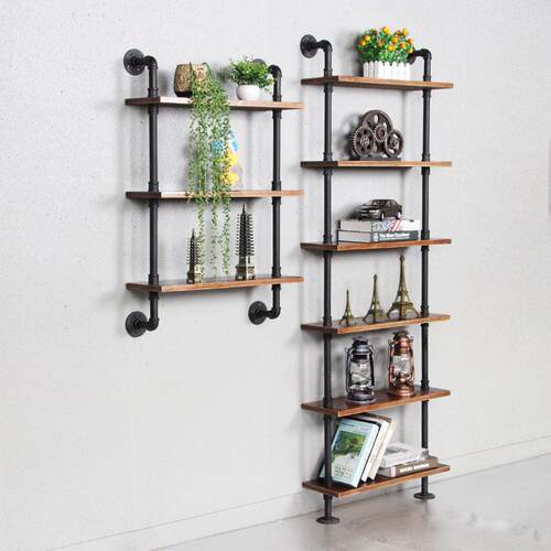loft工业风水管墙上书架隔板壁挂复古实木置物架一字搁板落地层架