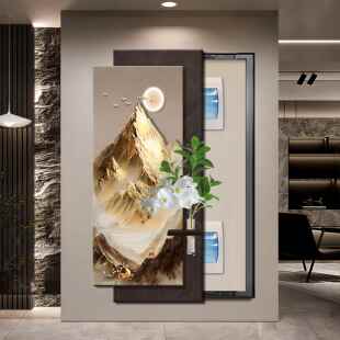 日照金山大尺寸电表箱装饰画遮挡强弱电箱开关盖面板电闸盒挂画竖