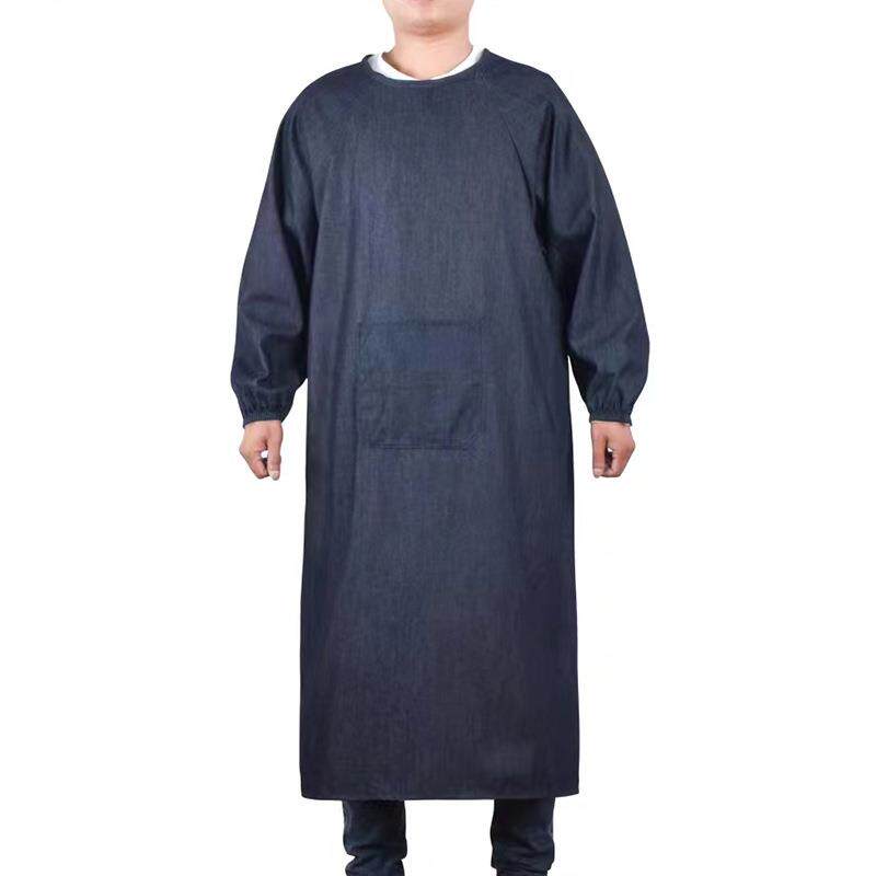 牛仔罩衣长袖围裙焊工反穿衣加长防脏耐磨加厚工作服反穿衣搬运