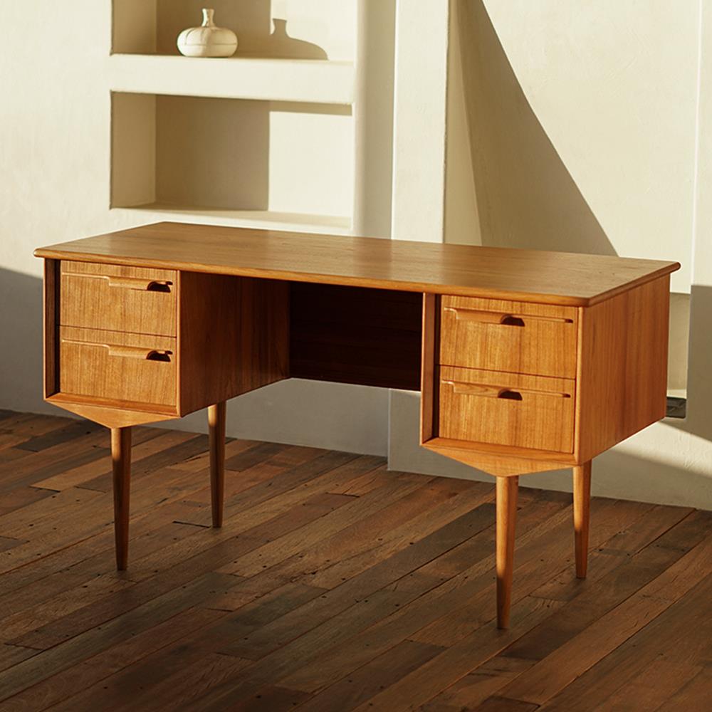 MUNA缅甸柚木卧室小书桌摩登字台北欧中古风写字台设计师款电脑桌