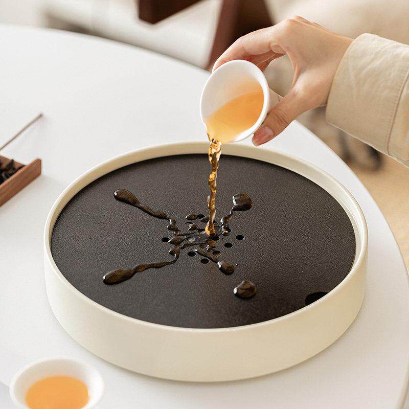 陶瓷圆形干泡盘小巧家用小型茶几茶托盘客厅茶海小茶台储水式茶盘