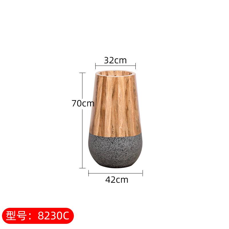 水泥落地玻璃钢盆栽花瓶厂家花盆户外摆件定制室内种植木纹大号