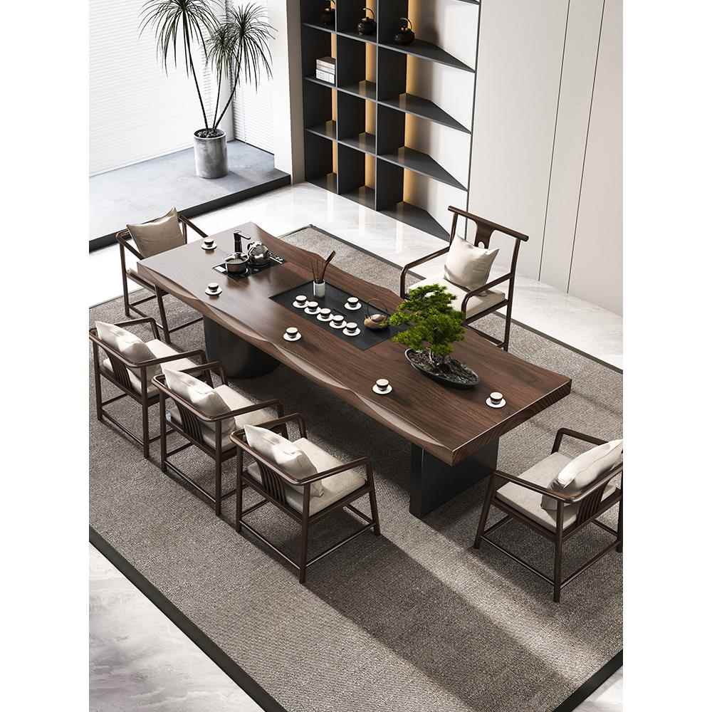 新中式茶桌椅组合一桌五椅家用茶台烧水壶一体办公室实木泡茶桌