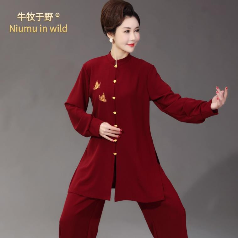 高档极牛牧于野春秋练中长款棉麻太服女武老术练功晨表演出表服装