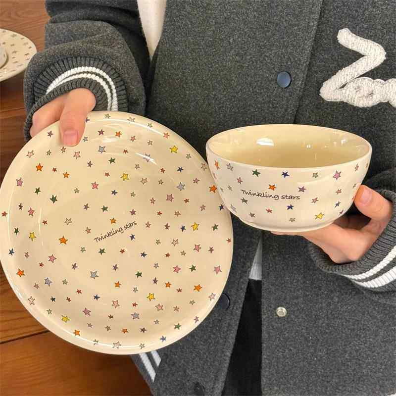 彩色星星|ins高颜值陶瓷盘甜品盘早餐碗咖啡杯家用餐具套组耐高温,餐饮具,盘,淘宝优惠券,粉丝福利购,淘宝优惠卷